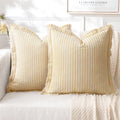 MIULEE Pack of 2 Yellow Pillow Covers 20x20 Inch Striped Farmhouse Couch Throw Pillow Covers with Fringe Chic Cotton Decorative Cushion Covers for Summer Sofa Living Room Bed Outdoor Home Decor