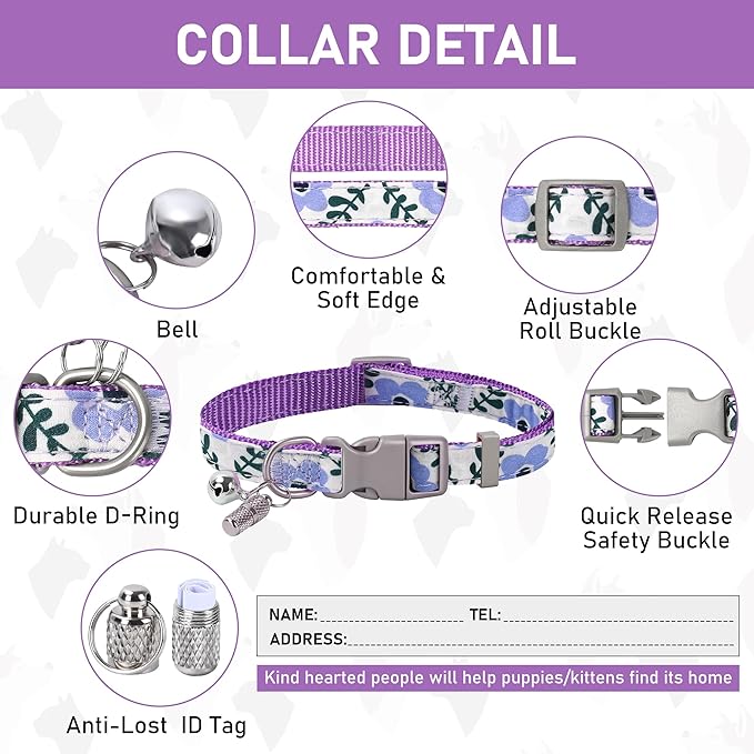 GAMUDA Small Dog Harness Collar and Leash Set, Step in No Chock No Pull Soft Mesh Adjustable Dog Vest Harnesses Plaid Reflective for Dogs Puppy Cats Kitten Rabbit (Purple Flower, M)