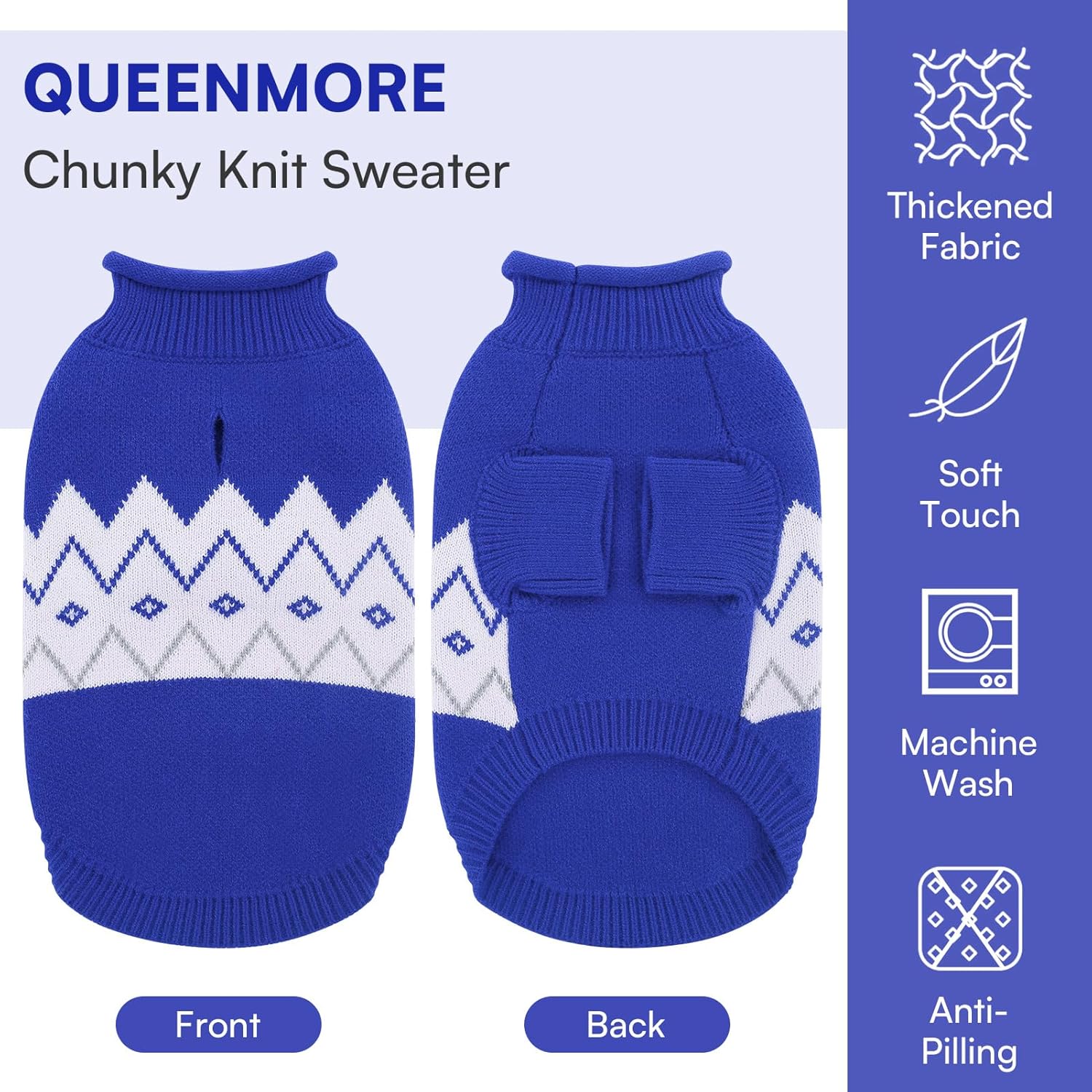 Queenmore Warm Dog Sweater, Soft Pet Knitwear, Knitted Pullover, Winter Pet Clothes for Small Medium Dogs Cats