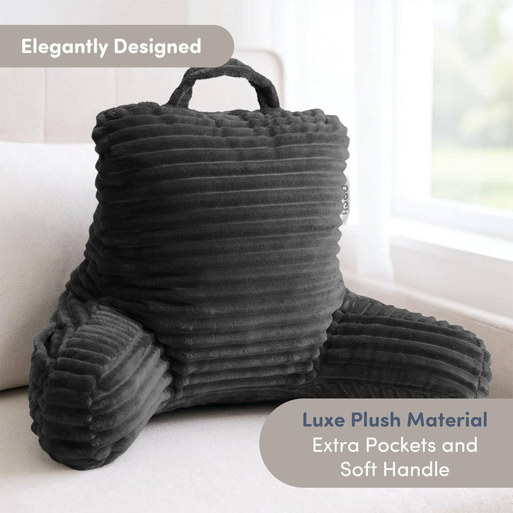 Nestl Reading Pillow for Kids & Teens with Shredded Memory Foam, Luxe Cut Plush Backrest Pillows for Reading and Gaming, for use on Couch, Bed, Floor, Adjustable Support with Washable Cover Dark Grey