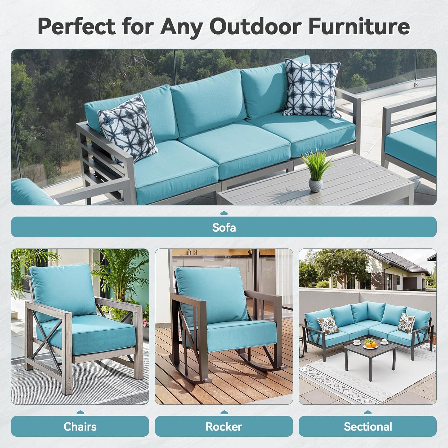 6" Thick Outdoor Cushions 22x24x6, 7-Set Deep Seat Patio Cushions with Removable Cover, Waterproof & Fade Resistant Replacement for Wicker Chair, Loveseat, Sofa - Teal