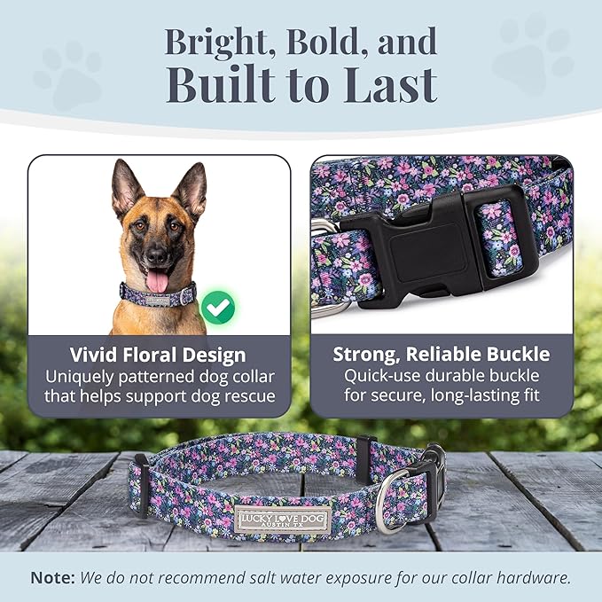 Lucky Love Dog - Adjustable Dog Collar with Easy Click Buckle for Small to Large Ones, Durable, & Comfortable for Male & Female Dogs, Pet Collar for Puppies & Adult Dogs - Primrose, Large