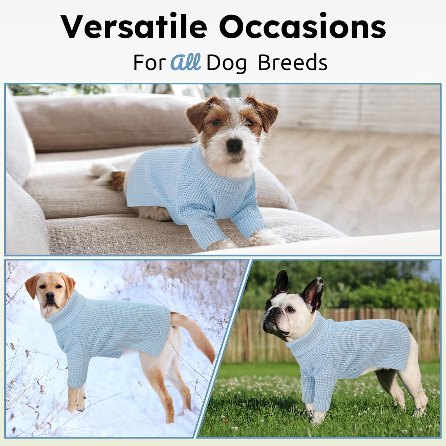 Queenmore Sweater for Dogs, Dog Sweaters for Medium Dogs, Waffle Knit Doggie Sweater with Long Sleeve, Puppy Sweaters for Medium Dogs Girl, Cat Christmas Sweater, Blue M