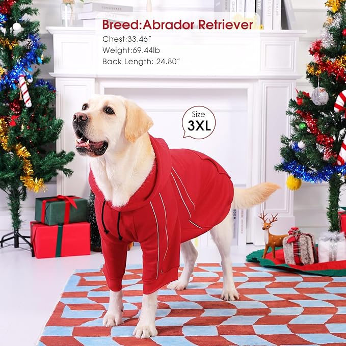 ASENKU Cozy Dog Hoodie，Soft Sweater with Adjustable Hood, Back Pocket and Leash Access Hole，Warm Reflective Sweatshirt for Cold Weather（Red，3XL