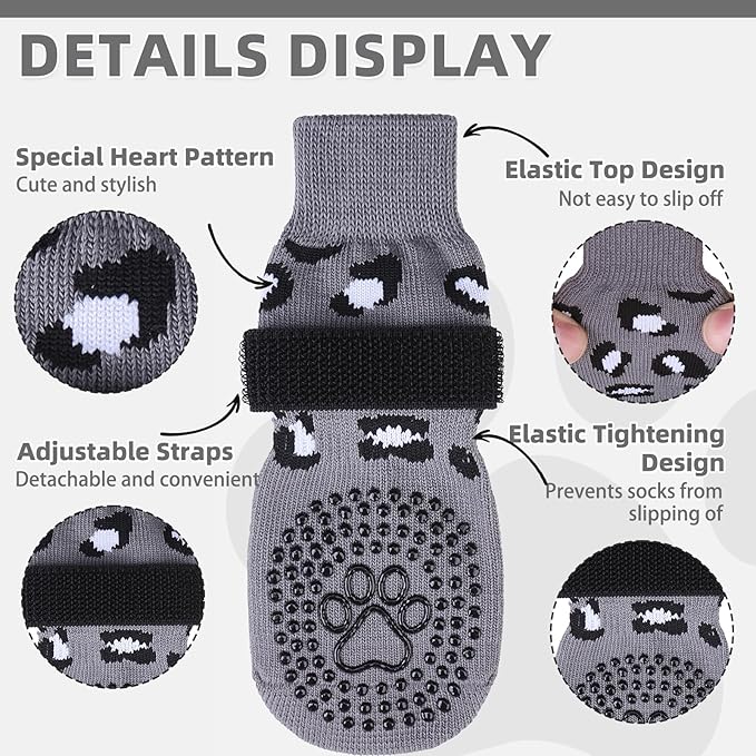 KOOLTAIL Dog Socks for Hot/Cold Pavement to Prevent Licking Paws,Dog Boots&Paw Protector for Hardwood Floors Anti Slip,Traction Control No Twist Grip Booties for Small Medium Large Senior Dogs SM