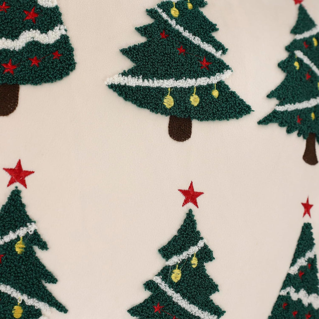 LUOYEHK Christmas Pillow Covers 18x18 Set of 2 Christmas Tree Decorative Beige Pillow Cases Winter Holiday Velvet Embroidered Cushion Covers for Couch Sofa Bed