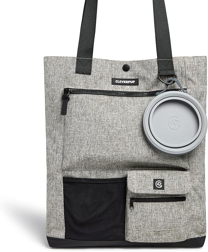 Park Pack 2-Piece Set Dog Gear Tote – Dog Travel Bag with 8 Pockets, Treat Pouch, Poop Bag Dispenser, Quick-Dry Ball Pocket, Collapsible Bowl, Perfect for Walks & Park Trips, Heather Grey