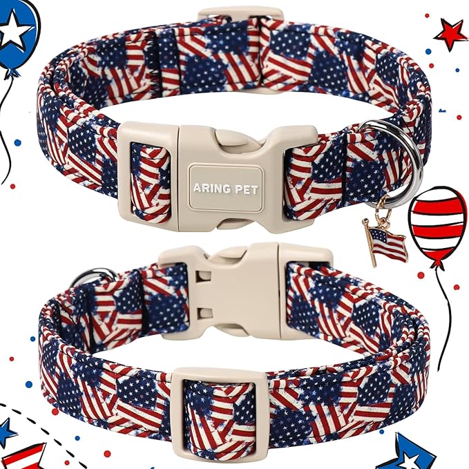 ARING PET American Flag Dog Collar-Cute Patriotic Dog Collars, Adjustable 4th of July Pet Collars Puppy Collar with Quick Release Buckle