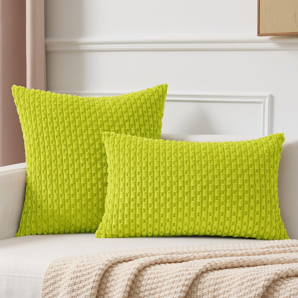 Kevin Textile 12x20 Inch Pillow Cover 1 Pack Boho Christmas Decorative Soft Striped Corduroy Lumbar Farmhouse Accent Rectangle Cushion Case for Living Room Couch Sofa Bed, Christmas Green