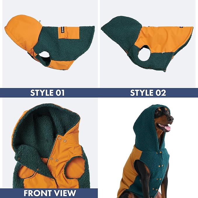 Spark Paws Reversible Dog Sweater, Sherpa Jacket Vest with Warm Fleece Lining, Warm Coat for Winter, Suitable for Small Medium, Large, XL XXL Dogs - Orange and Green - M