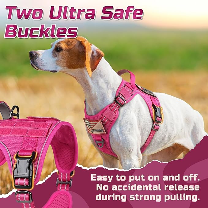 rabbitgoo Tactical Dog Harness for Small Dogs, No Pull Military Service Vest with Handle & Molle, Easy Control for Training Walking, Adjustable Reflective Straps, Rose Red, S