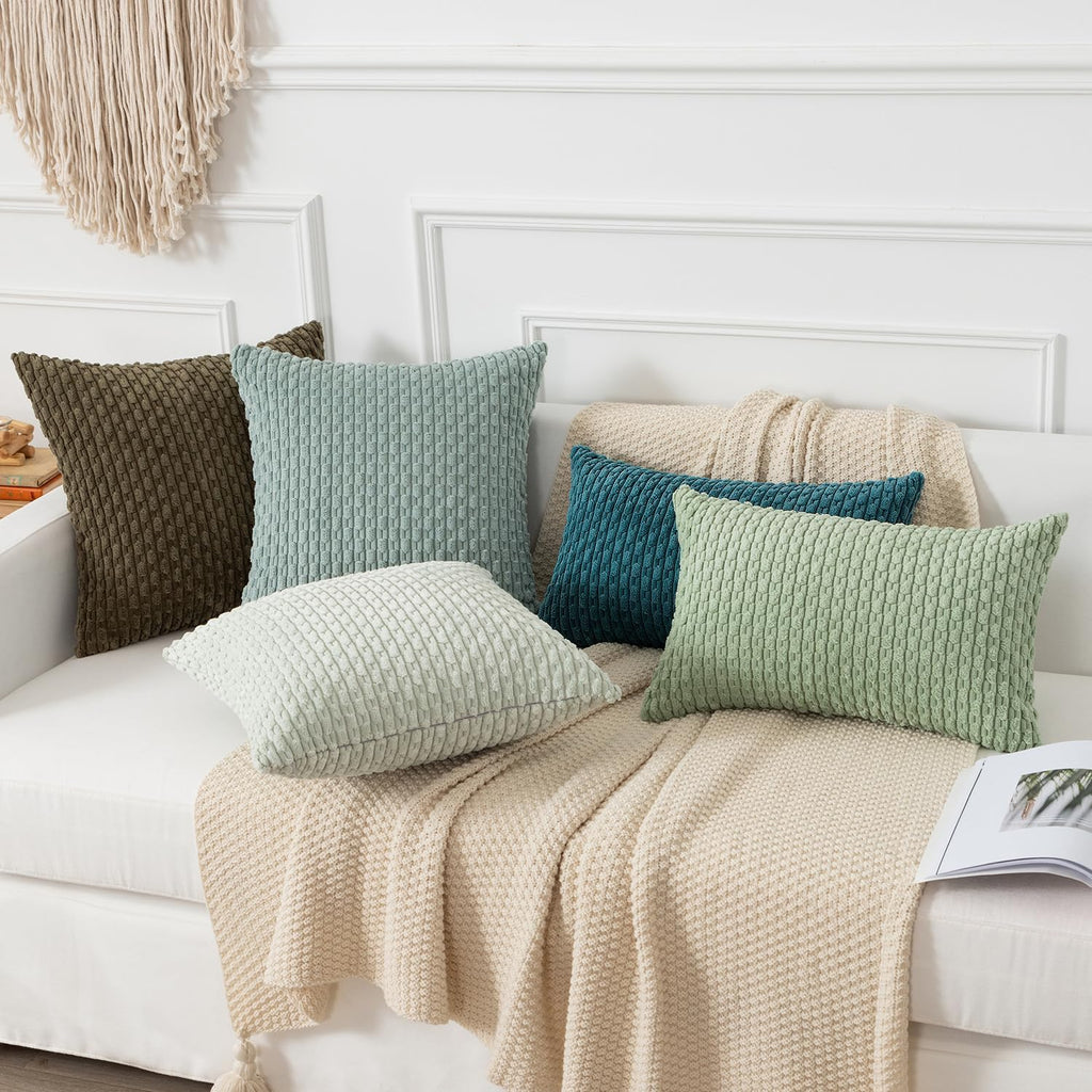 Kevin Textile 12x20 Inch Pillow Cover 1 Pack Boho Decorative Soft Striped Corduroy Lumbar Farmhouse Color Accent Rectangle Cushion Case for Living Room Couch Sofa Bed, Teal Blue