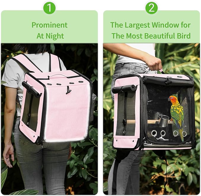 Sanmoncare Bird Carrier for Car Travel with Seat Belt, Indestructible Stainless Steel Mesh Parrot Backpack Travel Cage