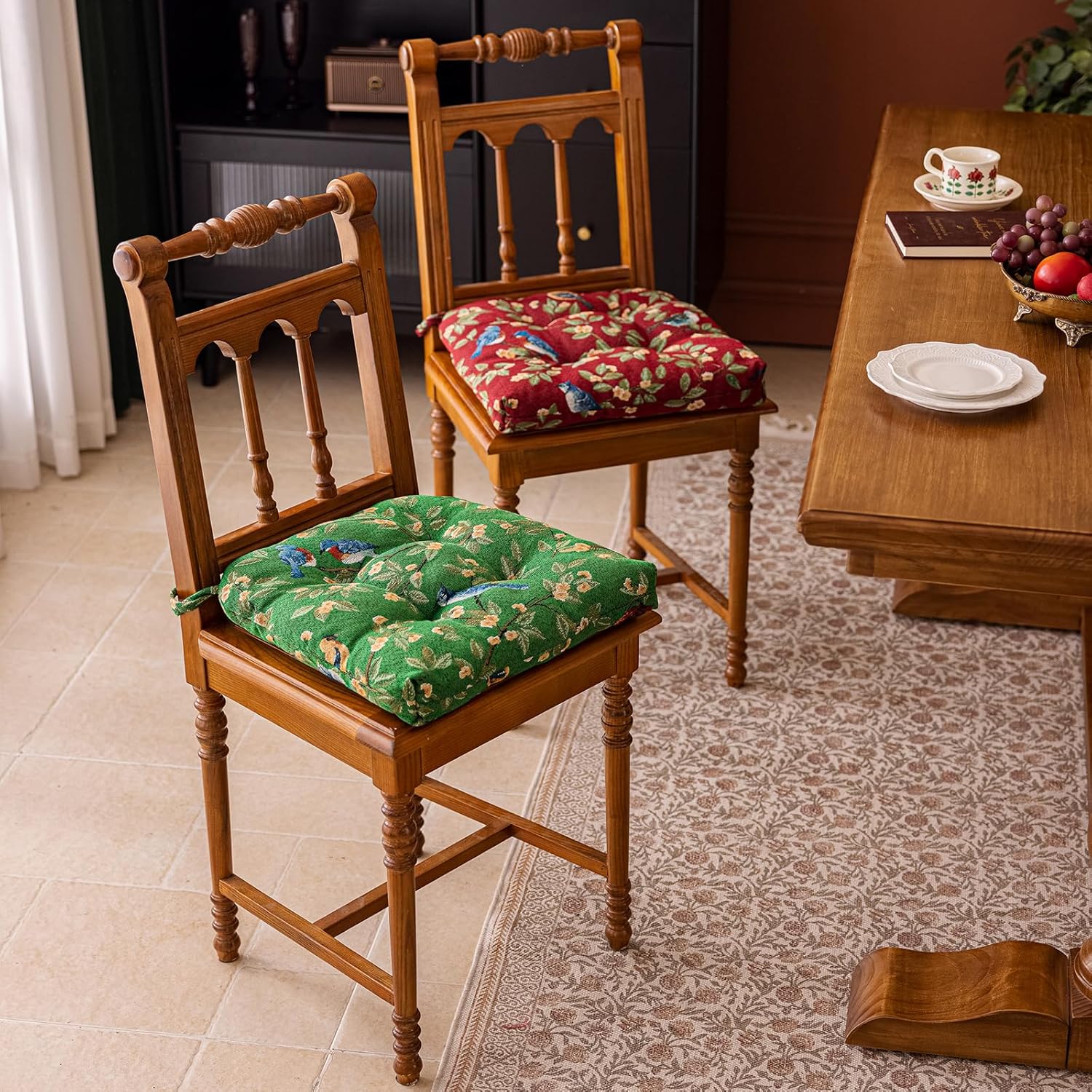vctops Farmhouse Bird Print Chair Cushions with Ties U-Shaped Soft Comfortable Chair Pads Non Slip Seat Cushions for Indoor Dining Room and Kitchen Chairs (Green,16"x16")