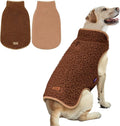 cyeollo Warm Dog Coat Fleece Sherpa Winter Sweater Coats, Turtleneck Dog Jacket Vest for Medium Large Big Dogs with Leash Hole, Soft Reversible Pet Coats for Cold Weather, Brown, XXXL