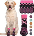KOOLTAIL Anti Slip Dog Socks for Hot/Cold Pavement to Prevent Licking Paws,Dog Boots&Paw Protector with Grippers for Hardwood Floors,Pink Heart Valentine's Socks Booties for Small Medium Large Dogs SM
