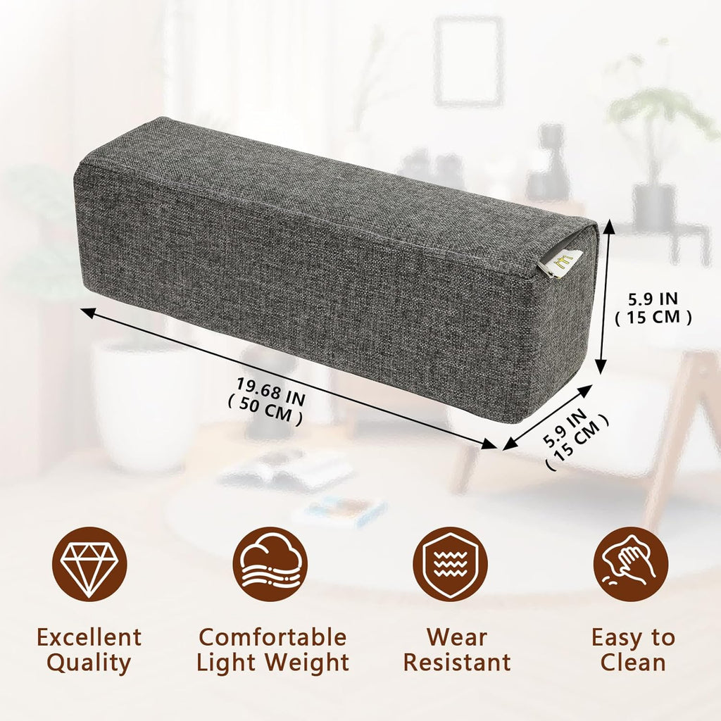 2 Pack Couch Arm Rest Pillow, 6''x6''x20'' Linen Cover, High Density Foam Armrest Cushion, Removable & Washable Elbow Support for Sofa, Bed, and Armchair (Dark Grey)