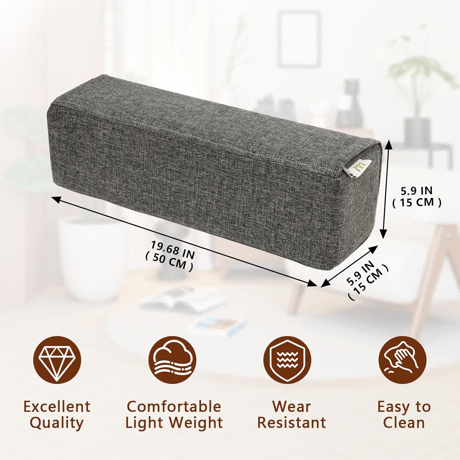 2 Pack Couch Arm Rest Pillow, 6''x6''x20'' Linen Cover, High Density Foam Armrest Cushion, Removable & Washable Elbow Support for Sofa, Bed, and Armchair (Dark Grey)
