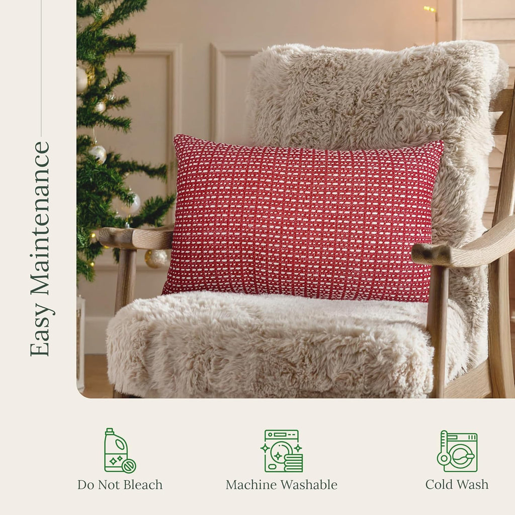 SanVia Sangria Premium Lumbar Cotton Throw Pillow Covers, 12 x 20 Inches, Luxury Holiday Themed Handwoven Couch Pillow Covers, Hidden Zipper, Elegant Home Décor, Insert Not Included