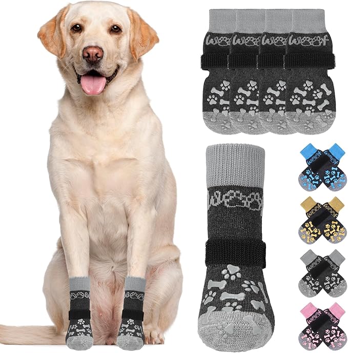KOOLTAIL Dog Socks for Hot/Cold Pavement to Prevent Licking Paws,Dog Boots&Paw Protector for Hardwood Floors Anti Slip,Traction Control No Twist Grip Booties for Small Medium Large Senior Dogs M