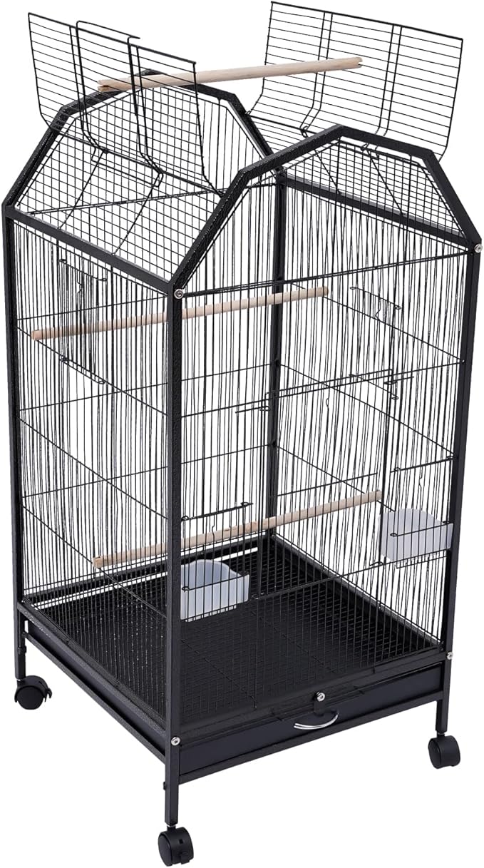 39.9'' Iron Parakeet Bird Cage, Pet Bird Flight Cages with Rolling Stand for Conures Lovebirds Cockatiels Finches Parrot Pet House, Small to Medium Birds