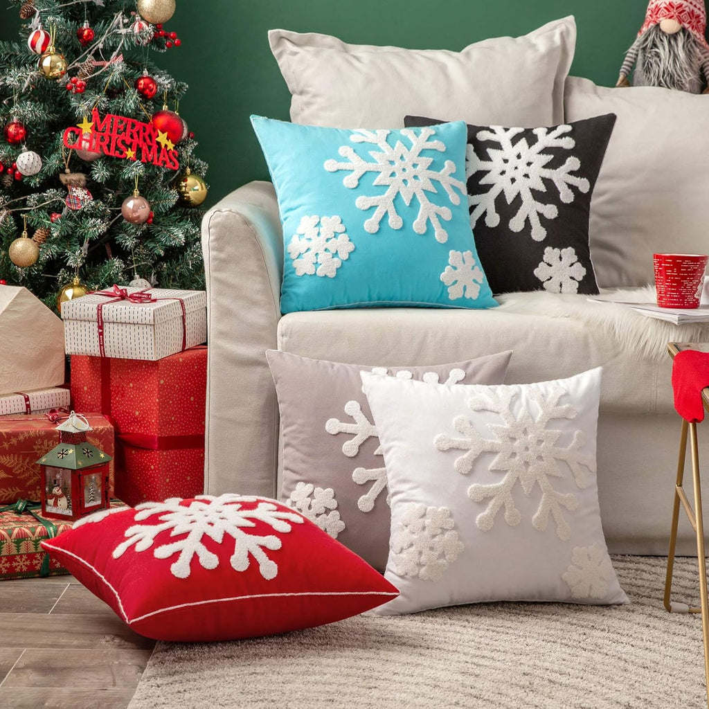 MIULEE Pack of 2 Christmas Decorative Snowflake Throw Pillow Covers Canvas Embroidery Winter Cushion Cases Holiday Decor Soft Pillowcases for Winter Couch Sofa Bedroom Car（White, 20x20in）