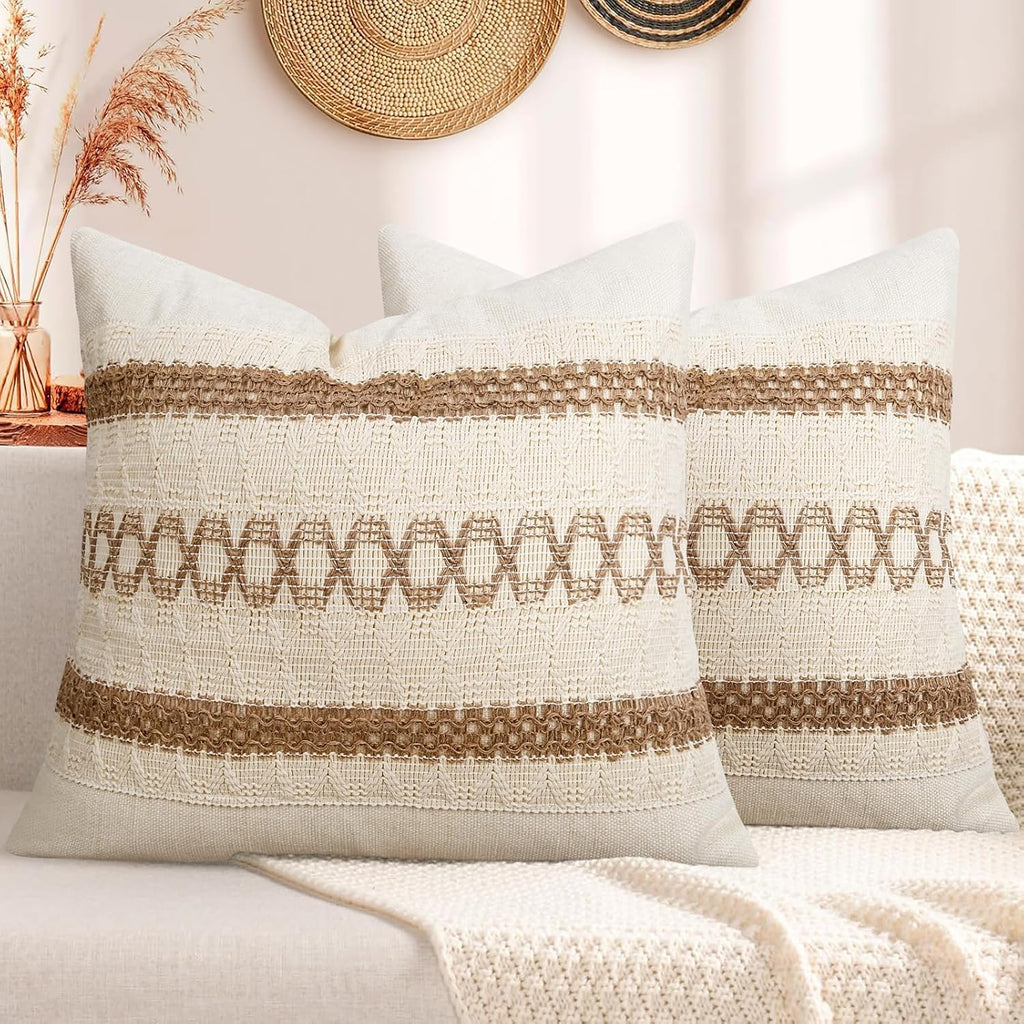 Pyonic Pack of 2 Boho Throw Pillow Covers 18x18 Inch Farmhouse Decorative Throw Pillows for Bed Sofa Living Room,Gray Modern Cushion Cover Couch Pillows Cover Home Decor