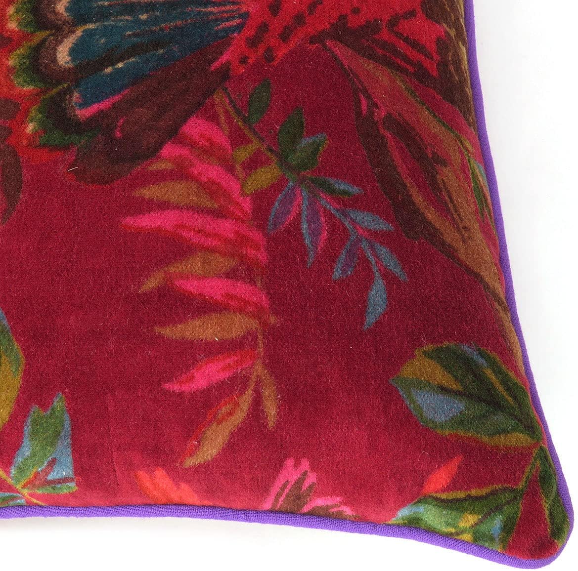 Eyes of India Velvet Floral Flower Bird Throw Pillow Sofa Cushion Cover Case Couch Colorful Boho Chic Bohemian Accent Indian Handmade (Burgundy, 20" x 12")