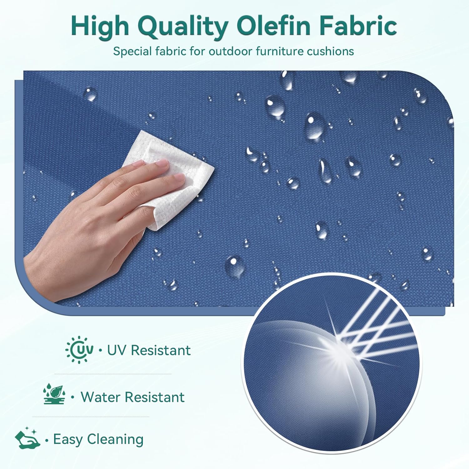 Outdoor Chair Cushions 23" x 24" x 4", Patio Deep Seat Replacement Cushions Set with Zippered Removable Cover, Weather-Resistant Olefin Fabric for Garden Chair Sofa Couch, Set of 2, Blue