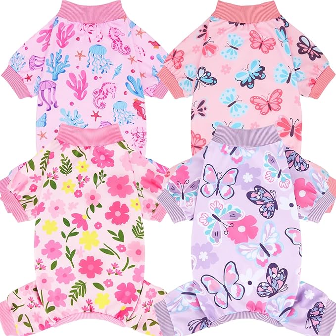XPUDAC 4 Pack Dog Pajamas Soft Strechy Summer Dog Pjs Puppy Clothes for Small Medium Dogs Boy Girl Cat Pet Outfits, Small