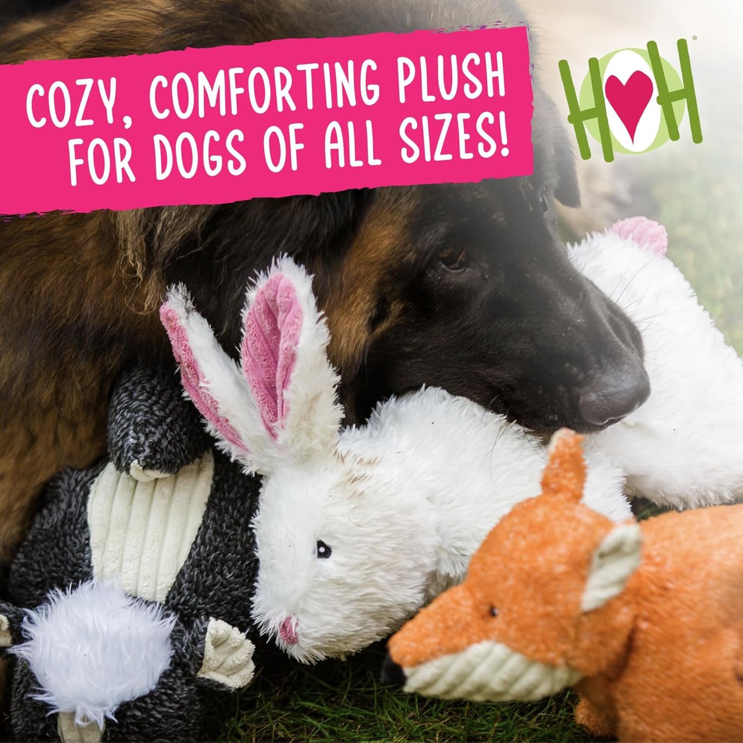 HuggleHounds Plush Dog Toy - Fuzzy Dog Toy, Soft Fleece, Interactive Durable Stuffed for Small and Large Breeds with Squeaker - Squooshie Skunk