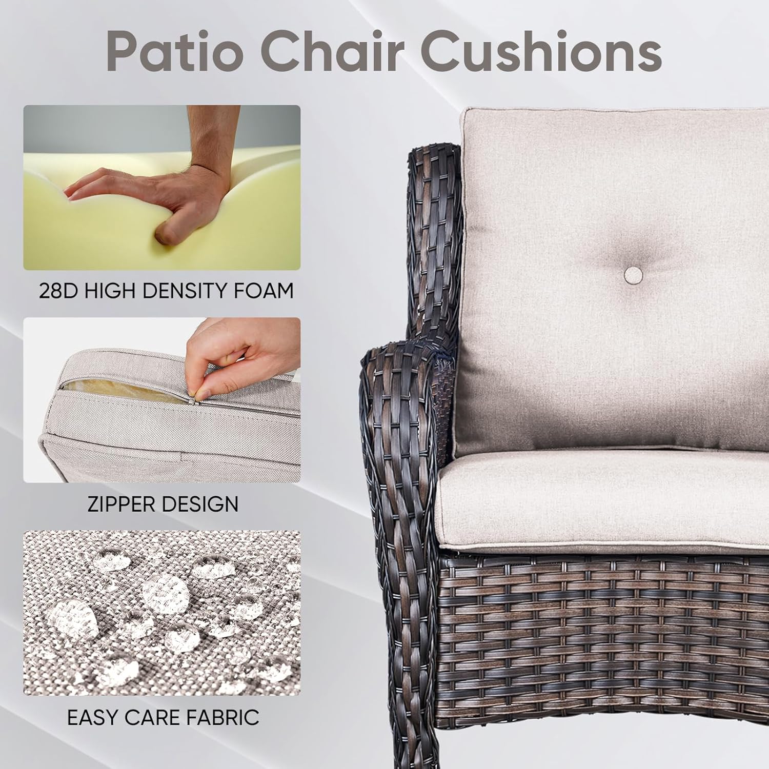 8-Piece Outdoor Patio Cushion Set - Fade & Water Resistant with Removable Olefin Cover, 22x24x4 Inch Memory Foam Cushions for Wicker Sectional Sofa – Beige/Buckle