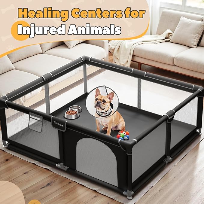 50x50x26 Inches Puppy Playpen with Gate, Dog Playpen for Puppies or Small Dogs, Sturdy Safety Dog Fence Pet Playpen with Thickened Fabric, High-Strength Nylon Wire Mesh for Indoor & Outdoor,Washable