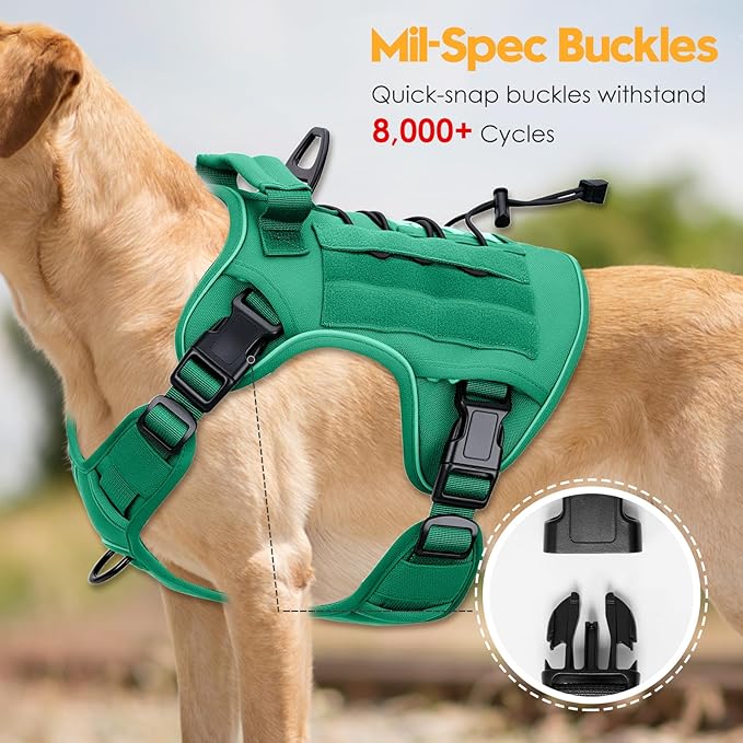 Heavy-Duty Tactical Dog Harness for Large Dogs, No Pull Adjustable Reflective Pet Vest with Molle System, K9 Military-Grade Control for Service Training, Outdoor & 10+ Breeds, Turquoise, X-Large