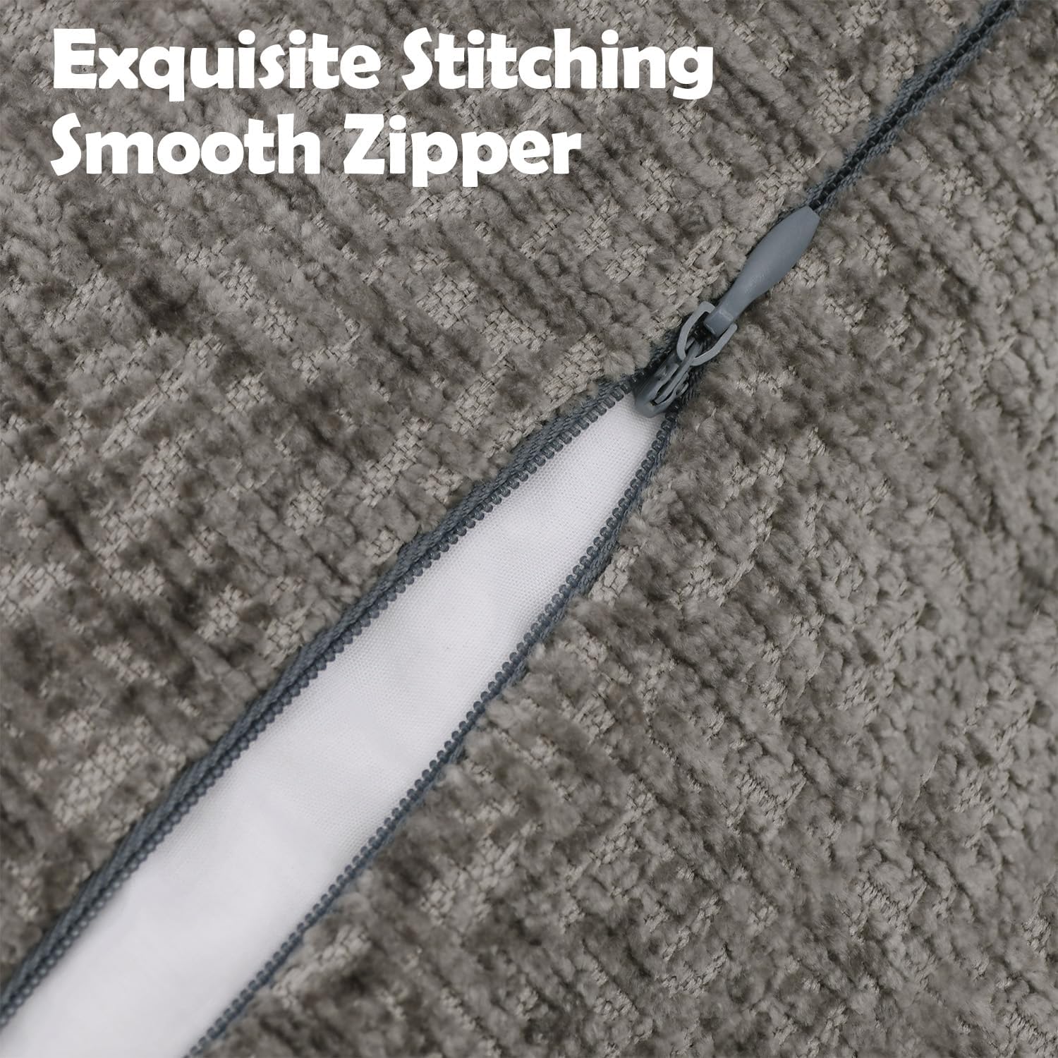 Pack of 2 Grey Decorative Throw Pillow Covers 24x24 Cozy Soft Chenille Accent Vintage Square Couch Pillow Covers for Home Decor Bed Sofa Living Room