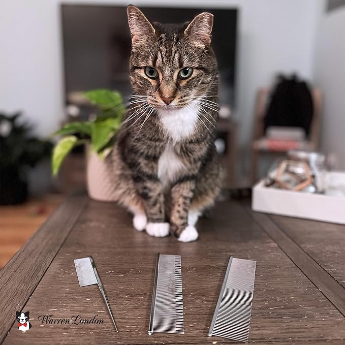 Warren London Cool Cat Comb | 7.5 inches of Copper Strength | Rounded Tips Comfort Durability | Fine/Coarse Greyhound Style Deshedding Dematting