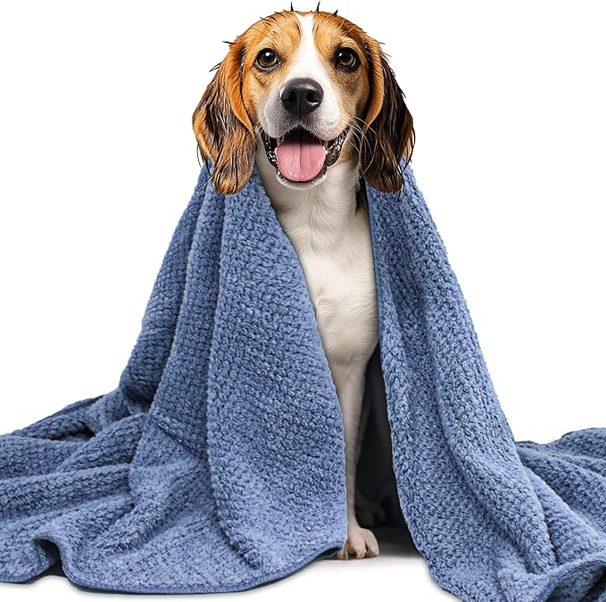 Microfiber Dog Towels - 40x24 Inch, Super Absorbent & Quick - Drying, Soft Pet Grooming Towel for Small & Medium Dogs & Cats, Blue