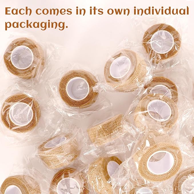 24 Rolls Elastic Self Adhesive Bandage Wrap 1 Inch, Breathable Non Woven Cohesive Bandage, Vet Wrap for Dogs, Ankle Sprains Swelling Medical First Aid Tape, Sports Athletic Tape (Brown)