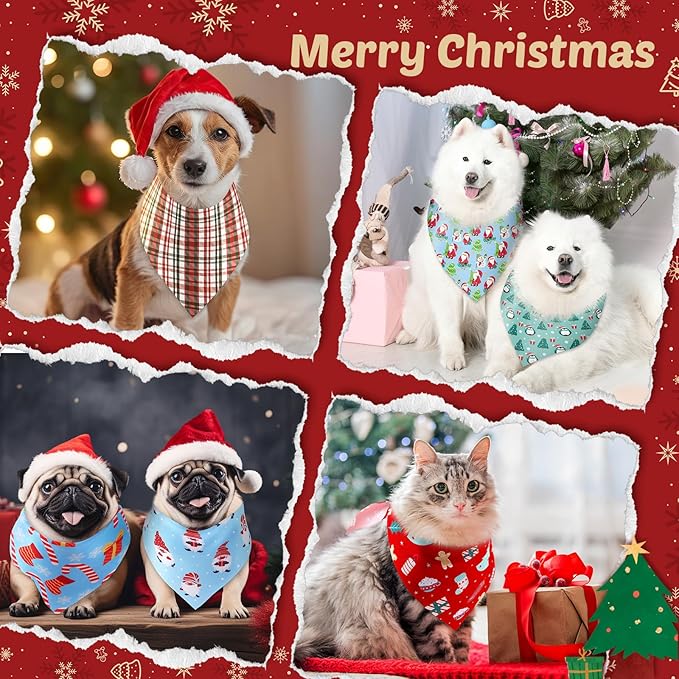 100 Pcs Christmas Dog Bandanas Bulk 3 Sizes Dog Washable Bandana Adjustable Washable Xmas Scarf for Christmas Holiday Small Medium Large Pet Supplies