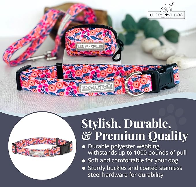 Lucky Love Dog - Adjustable Dog Collar with Easy Click Buckle for Small to Large Ones, Durable, & Comfortable for Male & Female Dogs, Pet Collar for Puppies & Adult Dogs - Rosie, Large