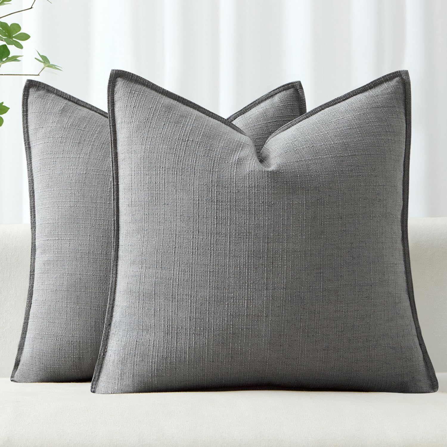 MIULEE Decorative Pillow Covers 20x20, 2 Pack Boho Farmhouse Neutral Throw Pillows for Couch, Thick Textured Modern Linen Cushion Cases Sofa Bed Living Room Home Decor, Grey