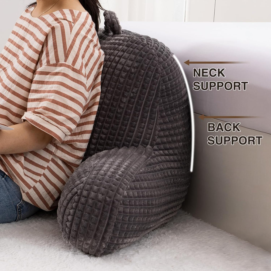 A Nice Night Reading Pillow Bed Wedge Large Adult Children Backrest with Arms Back Support for Sitting Up in Bed/Couch for Lounging Bedrest,Waffle Stereoscopic Design,Darkgrey