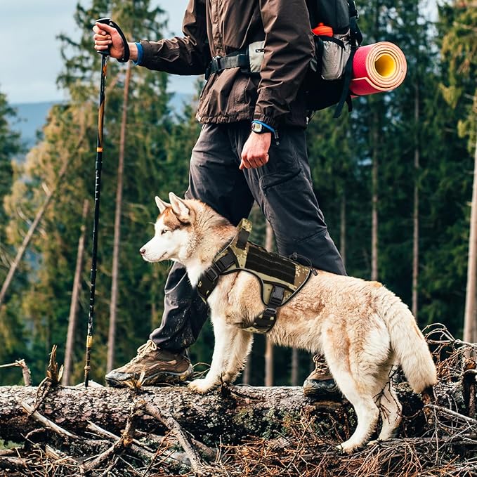 WINGOIN Tactical Dog Harness for Large Dogs, Heavy Duty No Pull Dog Harness with Handle, Adjustable Reflective Military K9 Big Pet Vest for Husky, Doberman, Walking, Hunting, Camo (XL)