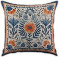 Vintage Boho Floral Print Throw Pillow Cover, Orange, Blue - Retro Rust Floral Decor Pillowcase, Indoor Outdoor Cushion Case for Sofa Couch Bed Living Room Bedroom Home (Blue&Orange, 18x18inch)