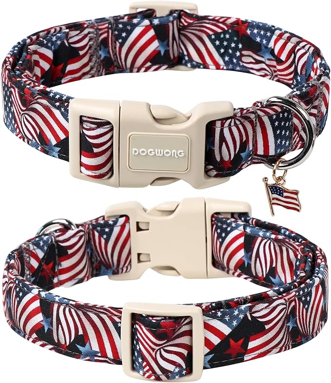 DOGWONG Patriotic Flag Dog Collar, 4th of July American Flag Dog Collars, Adjustable Cute Patriotic Pet Collars Fourth of July Design Dog Collar for Small Medium Large Dogs