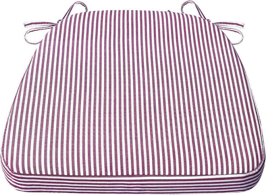 AAAAAcessories D-Shaped Chair Cushions, 2" Thick Dining Chair Pads with Ties and Removable, Machine-Washable Cover, 17" x 16", Pinstripe Red
