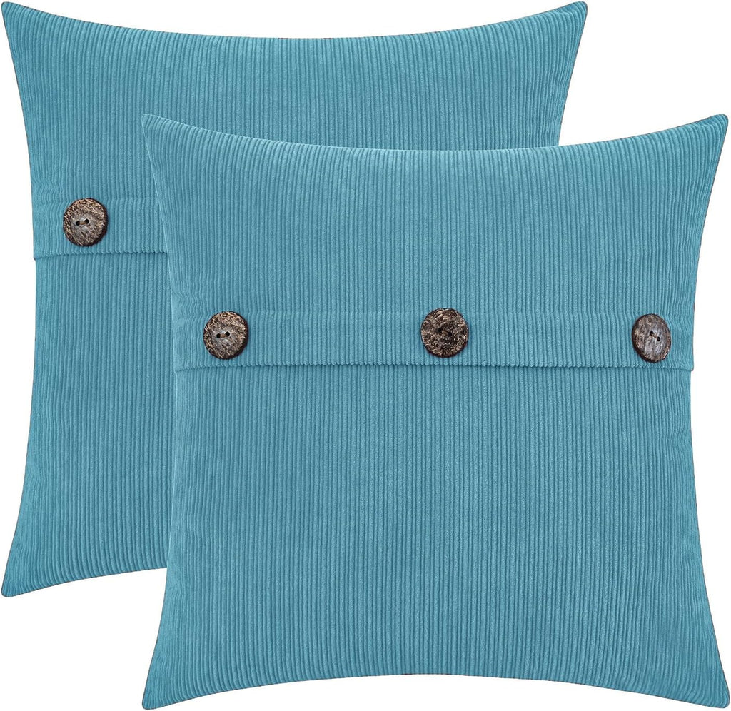 HWY 50 Smoke Blue Chenille Throw Pillow Covers 22x22 Inch with Triple Buttons, Soft Farmhouse Accent Decorative Cushion Cases for Couch Sofa Bed Living Room Pack of 2