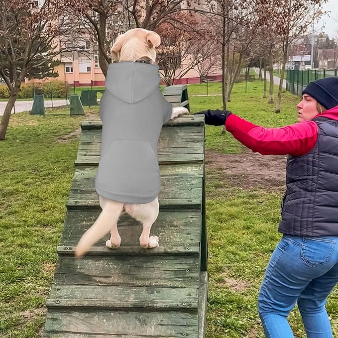 Dog Sweater,Dog Hoodies for Medium Dogs,Warm Fleece Sweatshirt with Hood & Pocket,Leash Hole,Cozy Cold Weather Pet Clothes Pet Sweater for Medium Dogs(Grey,M)