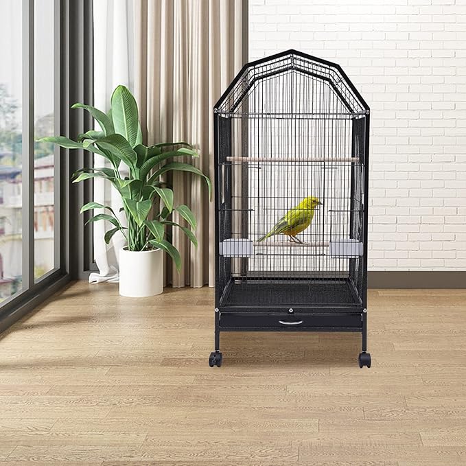 Large Bird Cage, Movable Pet Bird Flight Cages with 5 Doors, Bird Aviary Indoor with Stand 17.9 * 17.9 * 39.9", Fit for a Canary, Finch, Cockatiels, Conures, Parrot, Lovebirds