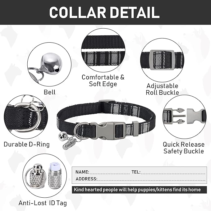 GAMUDA Small Dog Harness Collar and Leash Set, Step in No Chock No Pull Soft Mesh Adjustable Dog Vest Harnesses Plaid Reflective for Dogs Puppy Cats Kitten Rabbit (Black, XL)